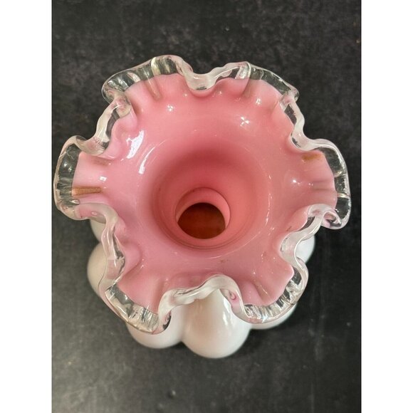 Vintage Fenton Pink Peachcrest Crimped 6" Vase 1940-1969 Retired Collectible Gla - Picture 4 of 6